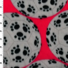 1 YD PC-Red/Grey/Black Paw Print Soccer Ball Fleece Fabric