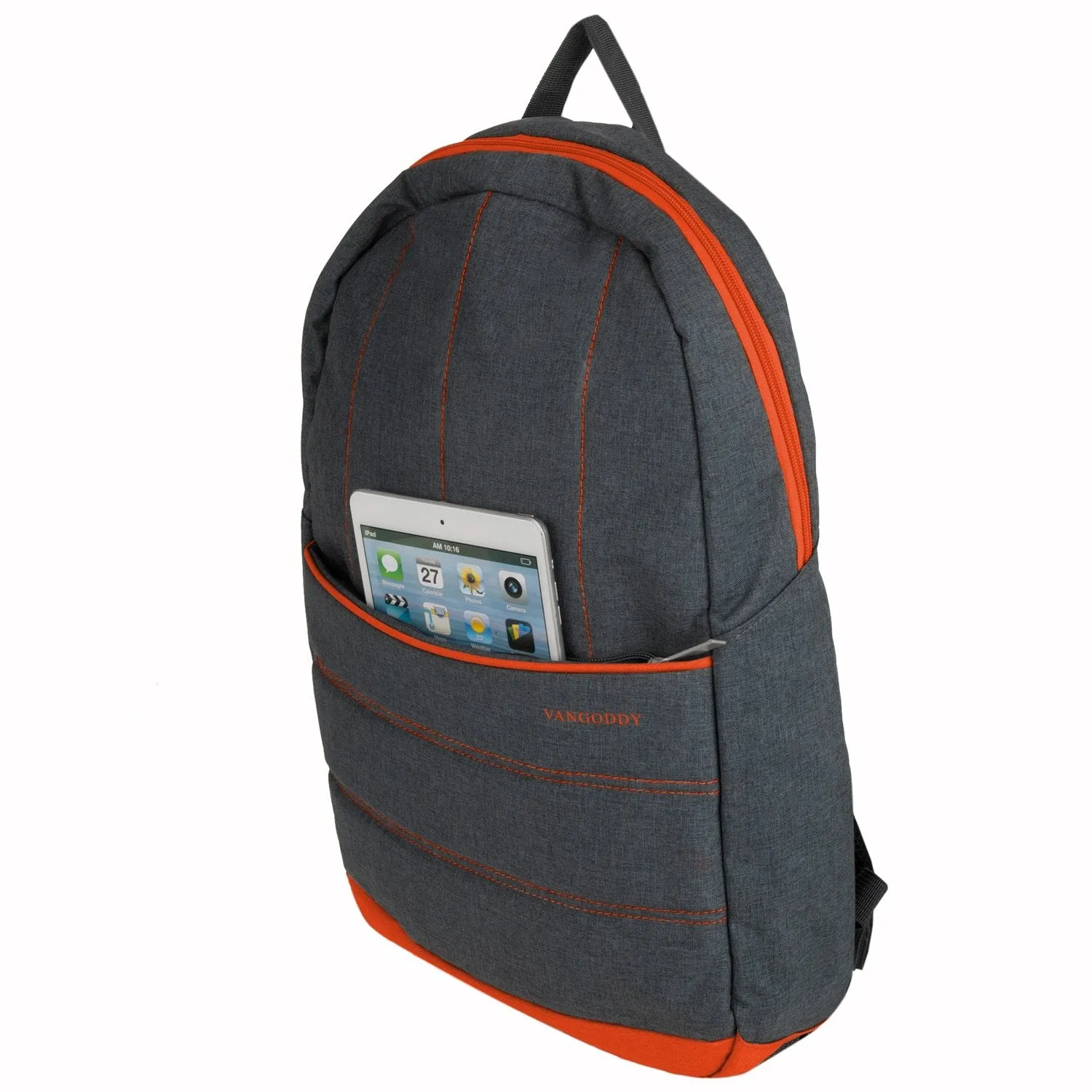 15.6 inch Universal Grove Laptop Backpack for Toshiba Satellite C55 B5100, Dell Inspiron 15 5000 Series, Grey with Orange Trim