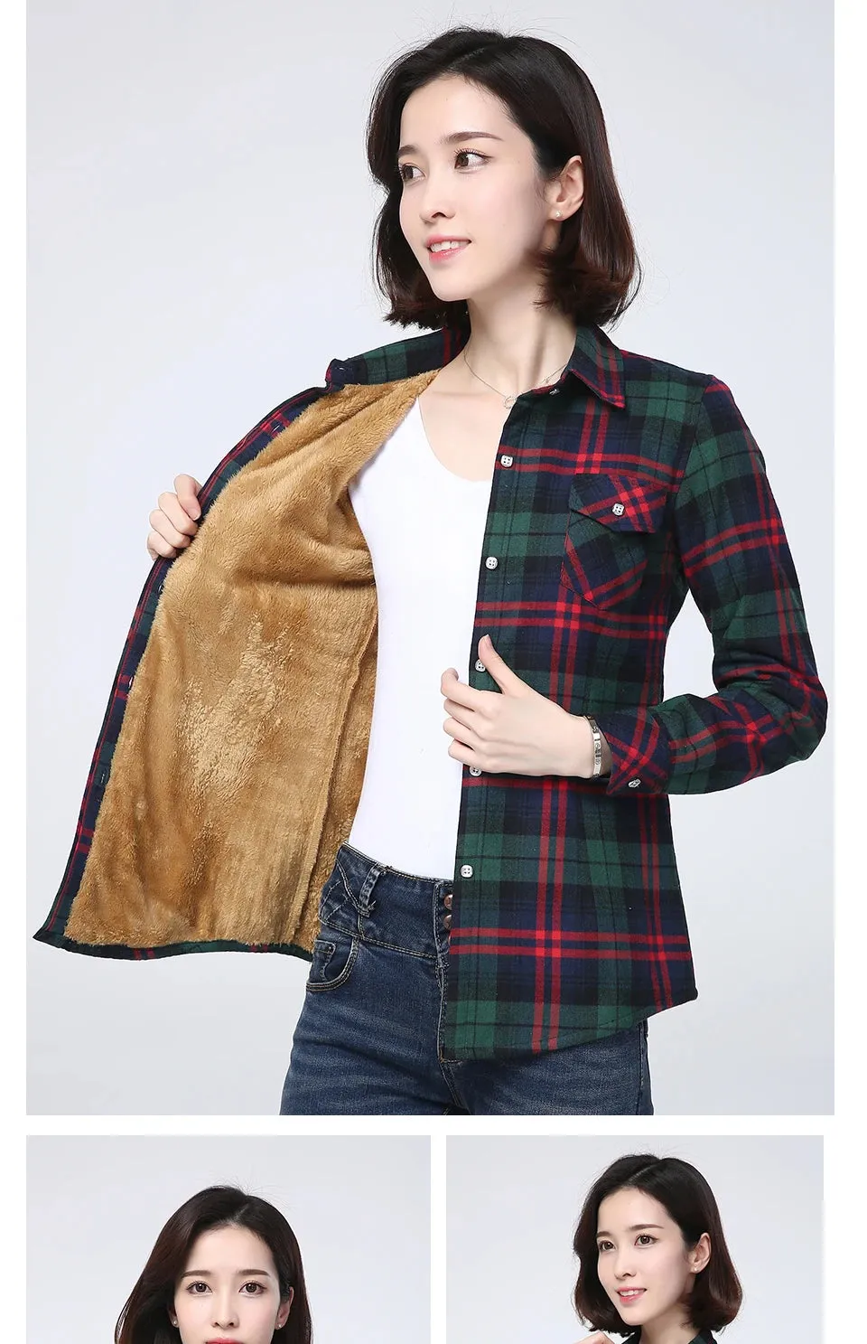 2023 Winter New Women's Warm Plaid Shirt Coat Casual Fleece Velvet Plus Thicke Tops Brand College Style Woman Clothes Outerwear