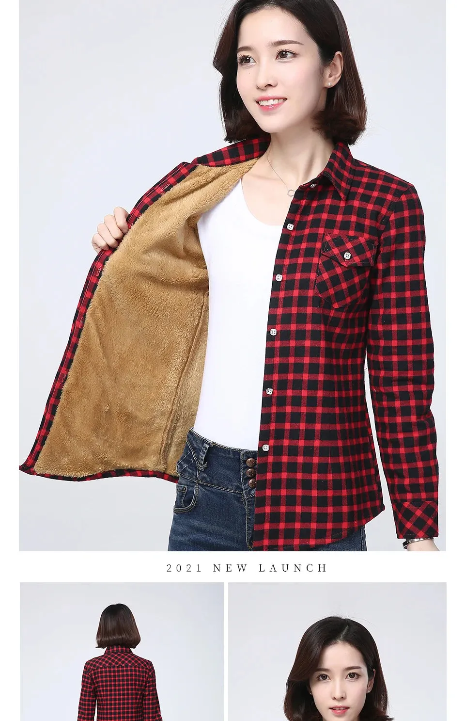 2023 Winter New Women's Warm Plaid Shirt Coat Casual Fleece Velvet Plus Thicke Tops Brand College Style Woman Clothes Outerwear