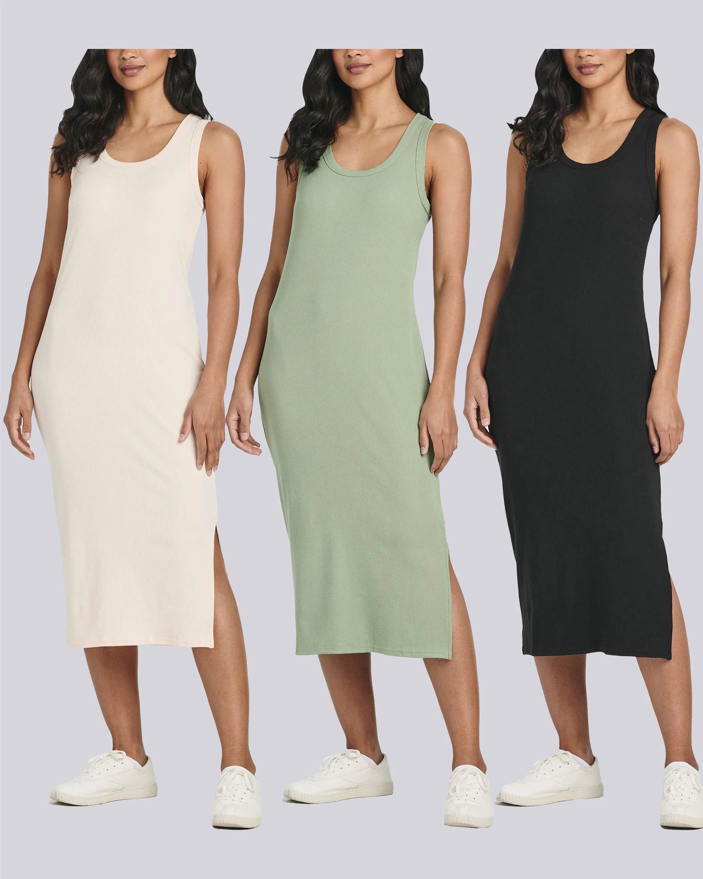 3 Pack: Women's Ribbed Knit Sleeveless Crew Neck Dress