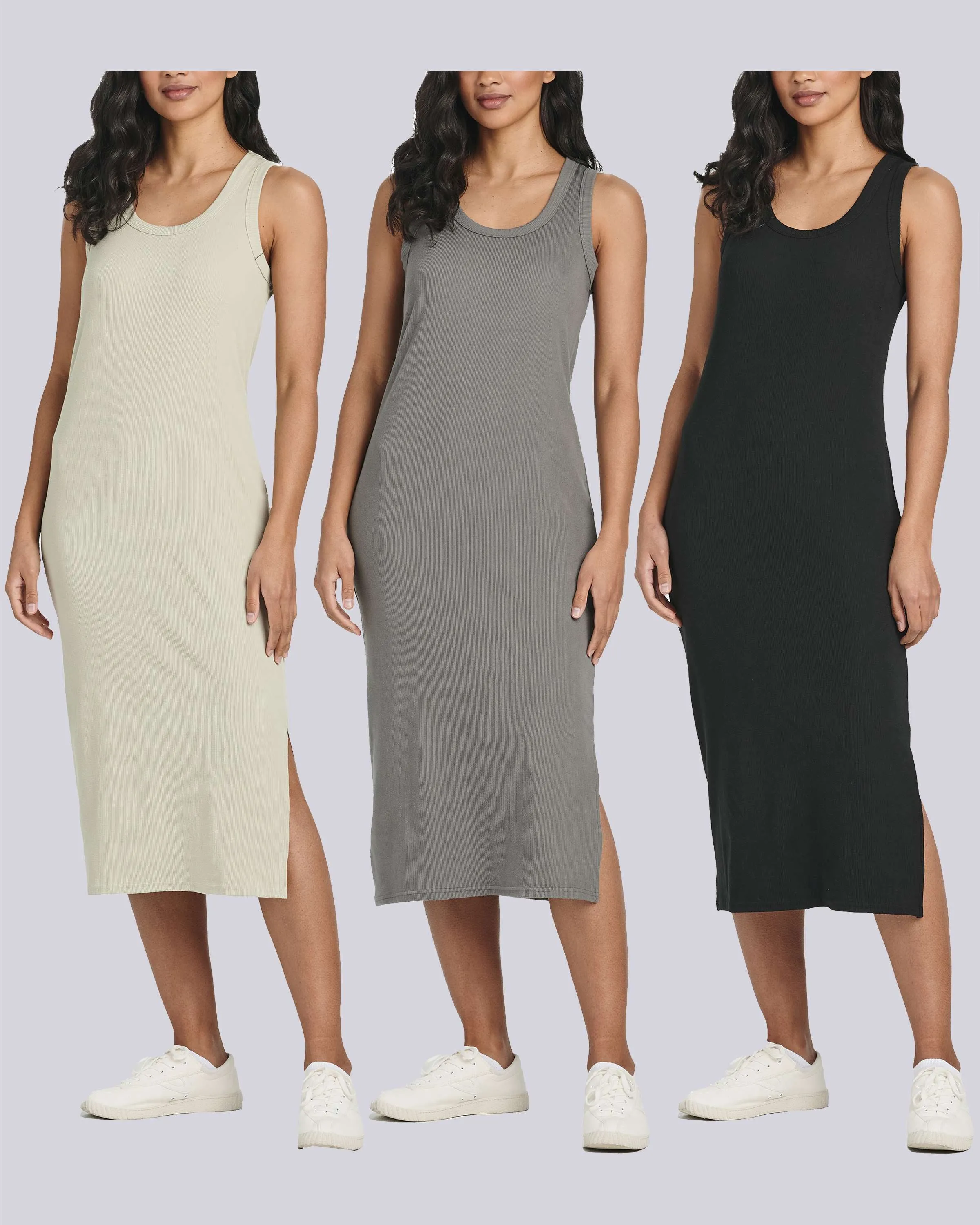 3 Pack: Women's Ribbed Knit Sleeveless Crew Neck Dress