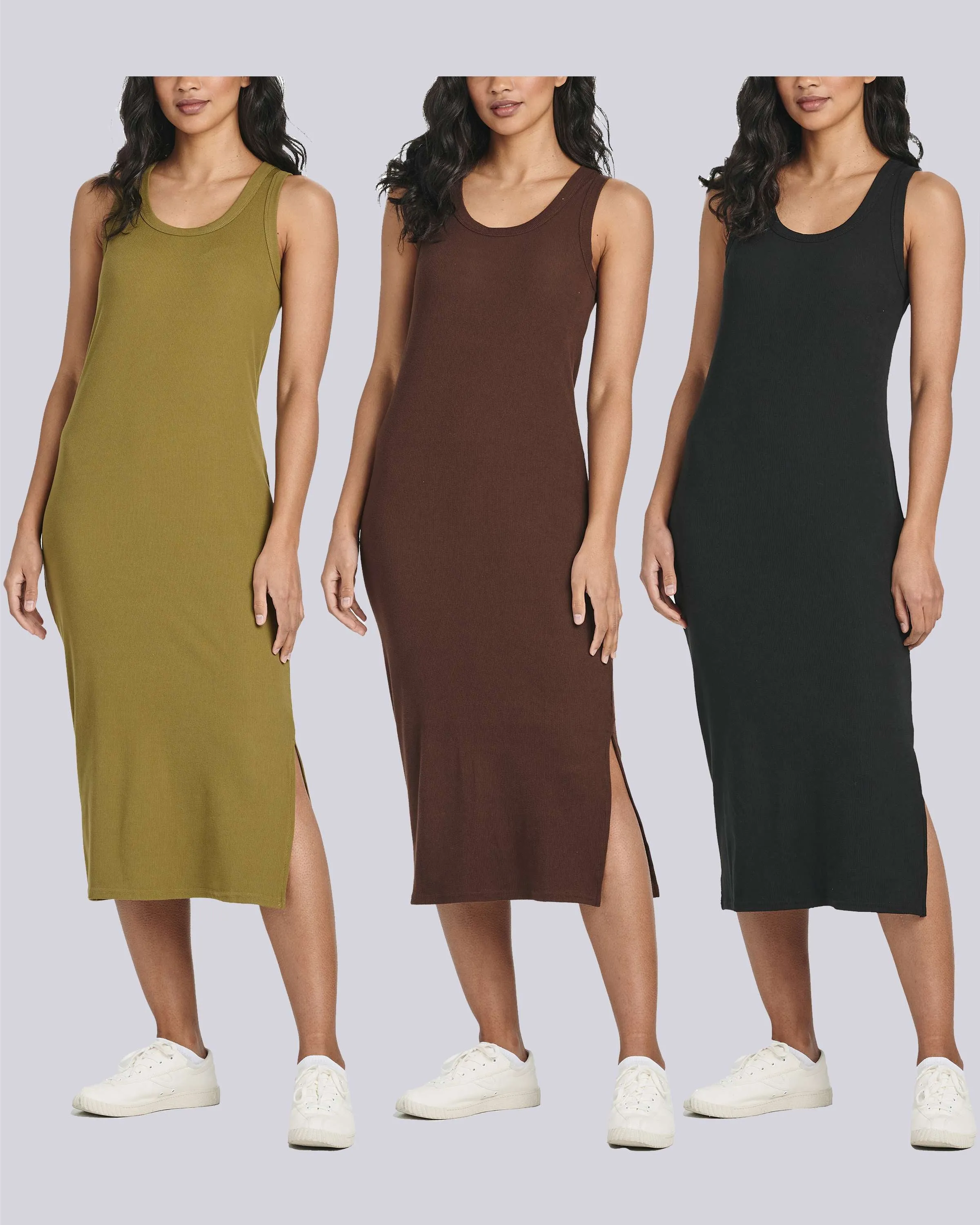 3 Pack: Women's Ribbed Knit Sleeveless Crew Neck Dress