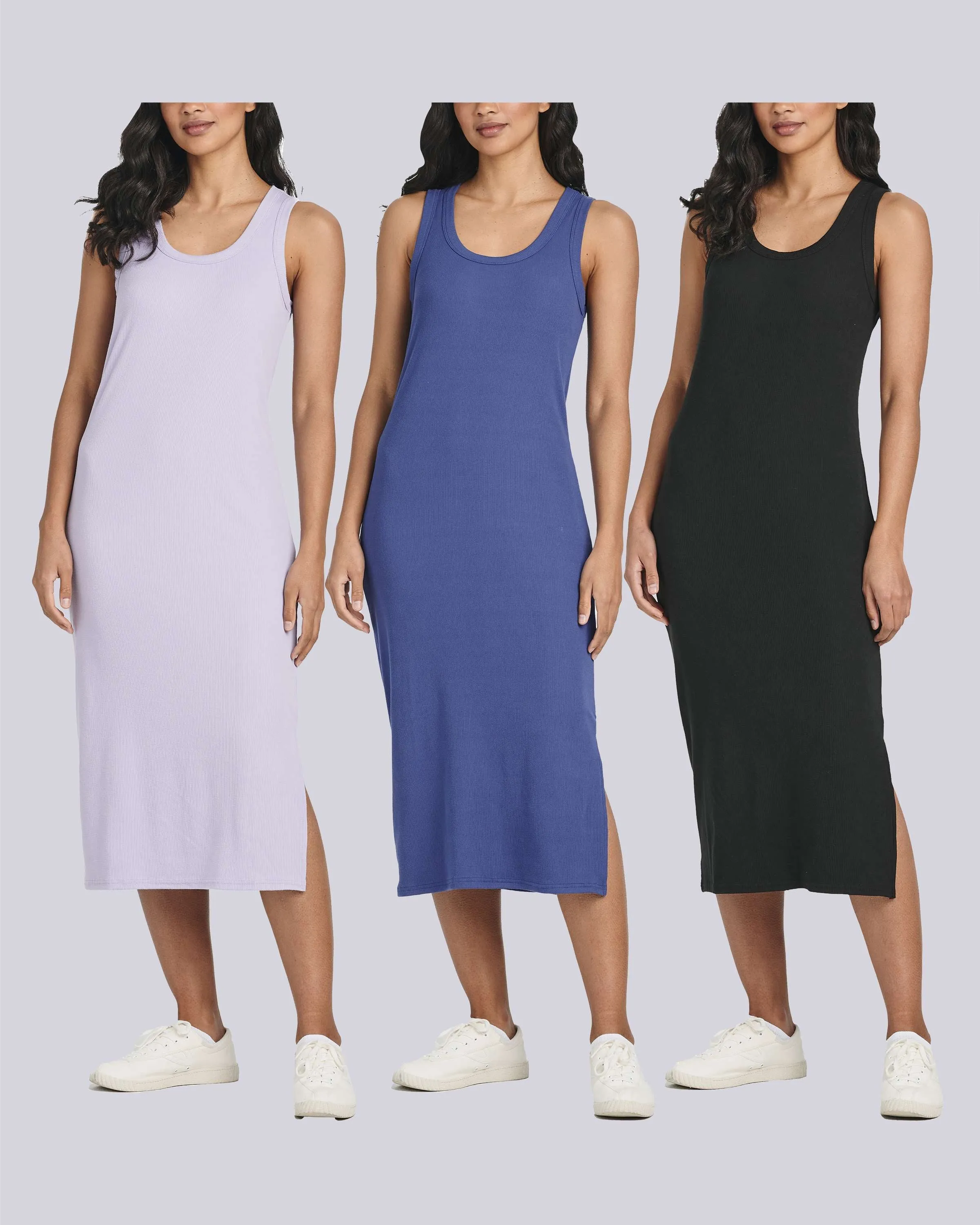 3 Pack: Women's Ribbed Knit Sleeveless Crew Neck Dress