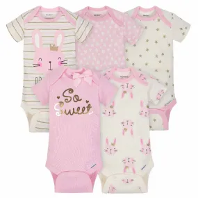 5-Pack Girls Princess Short Sleeve Onesies Bodysuits