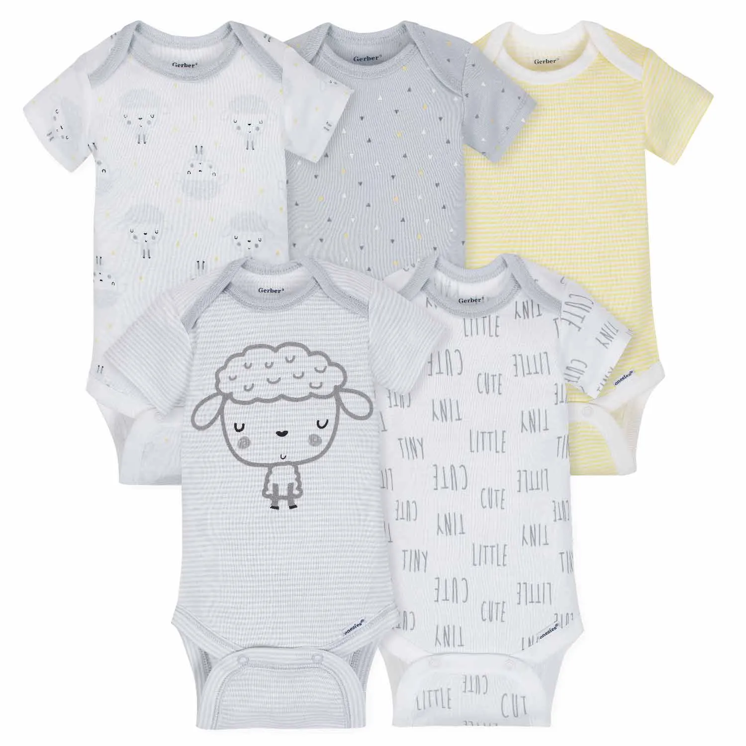 5-Pack Neutral Sheep Short Sleeve Onesies Bodysuits