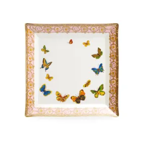 8" Butterflies with Pink Ornament Fine Porcelain Square Dessert Plate