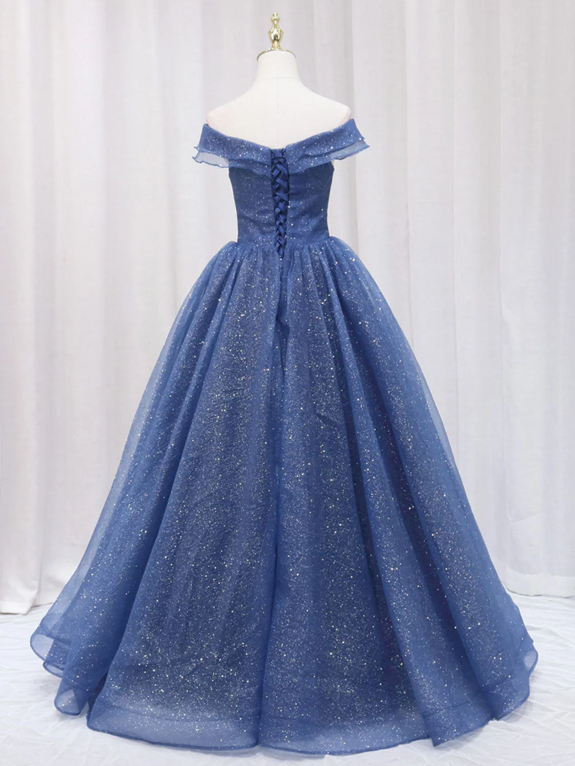 A-Line Dark Blue Tulle Long Prom Dresses, Blue Formal Evening Dress