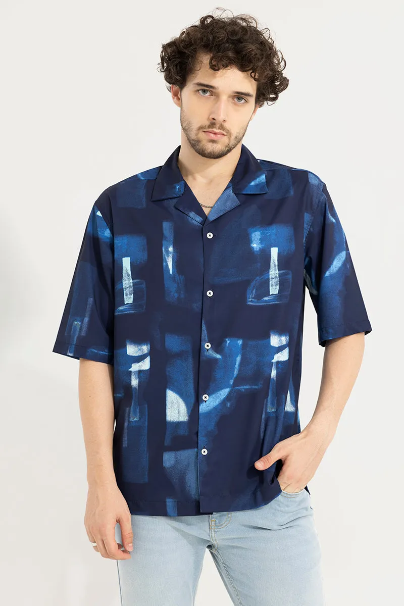 Abstract Block Blue Oversized Shirt