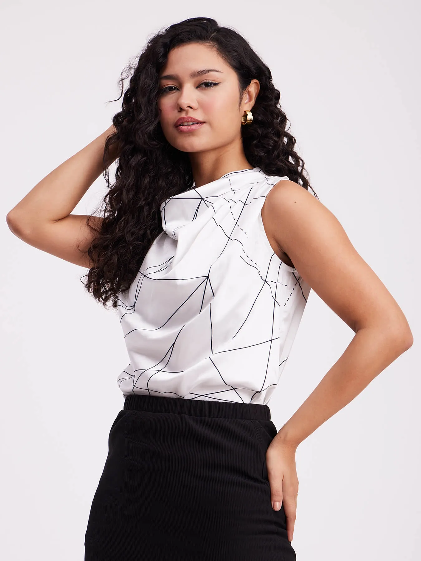 Abstract Print Top - White