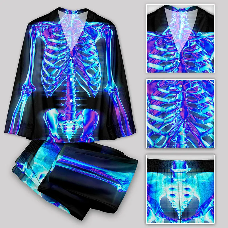 Acid Metal Chromium Skeleton Pajamas Set