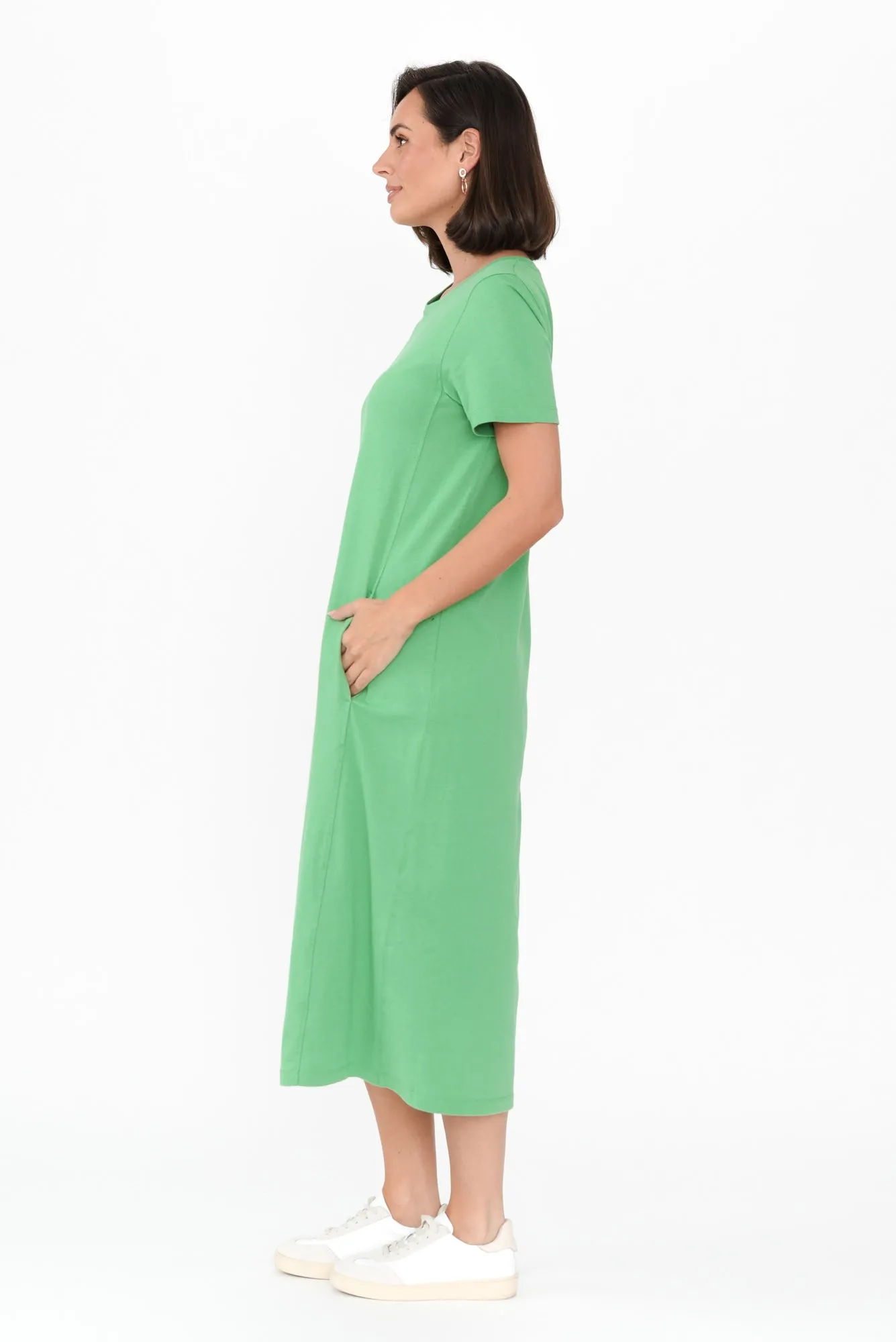 Adira Green Cotton Pocket Dress