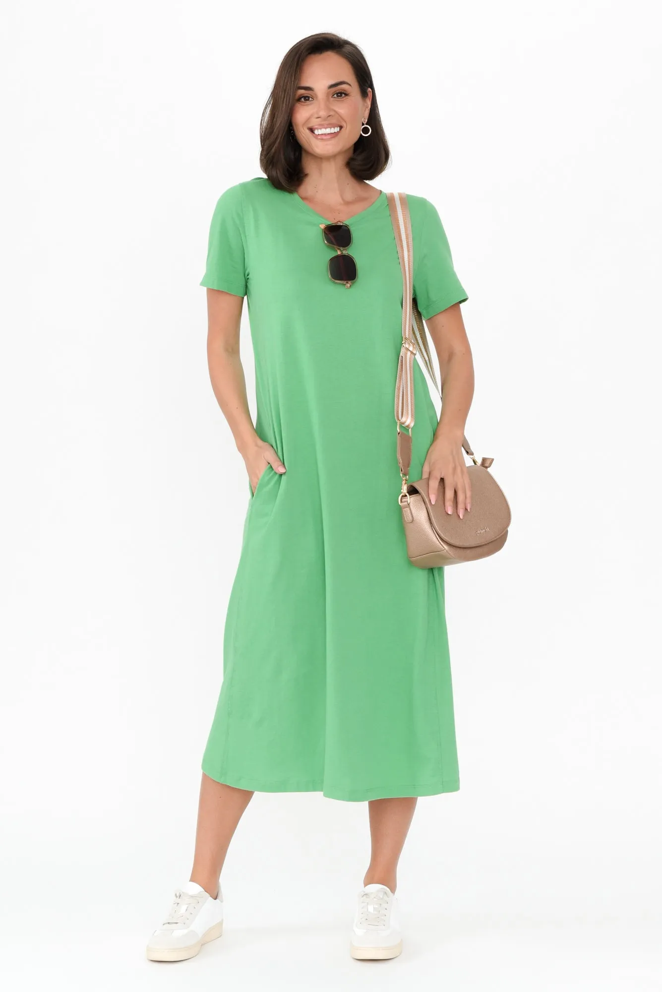 Adira Green Cotton Pocket Dress