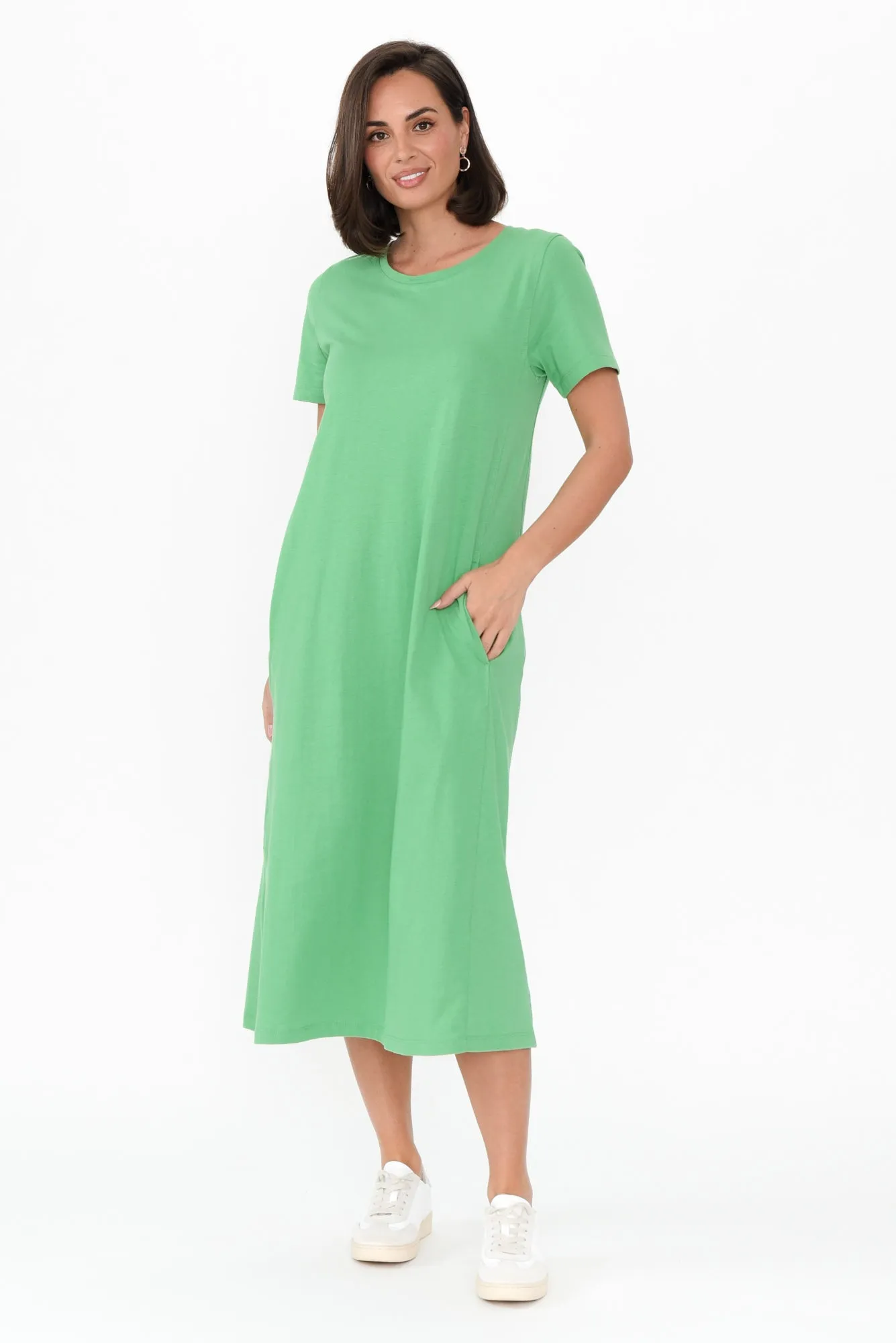 Adira Green Cotton Pocket Dress