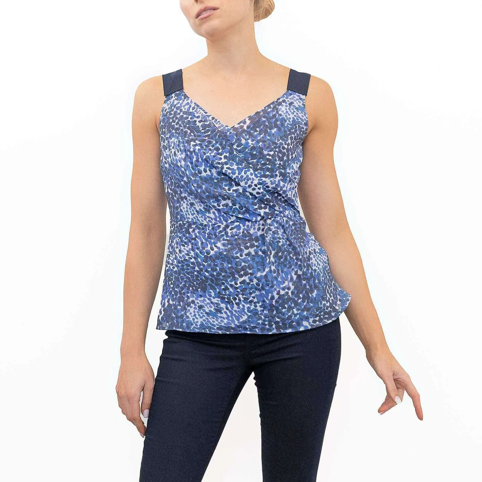 Adolfo Dominguez Blue Leopard Print Sleeveless Tank Top