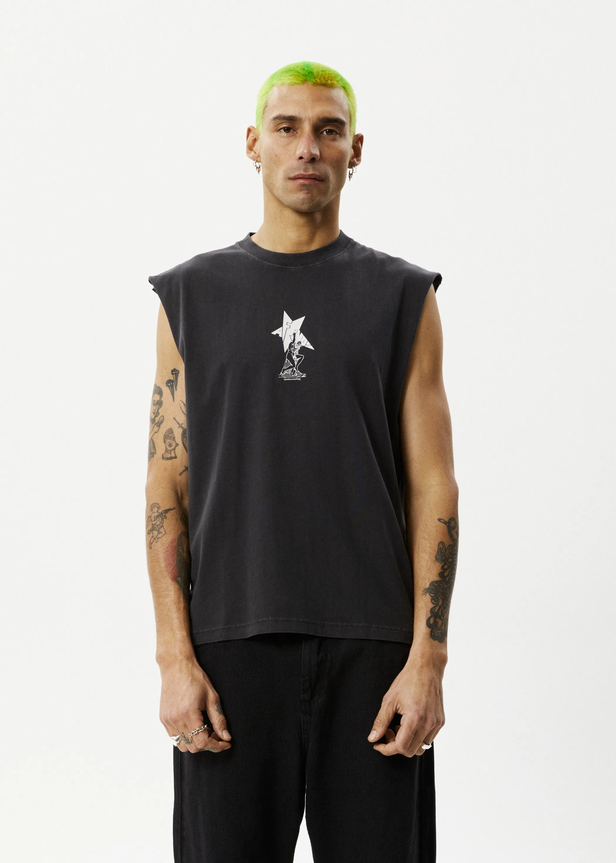 AFENDS Mens Statue - Sleeveless Tee - Stone Black