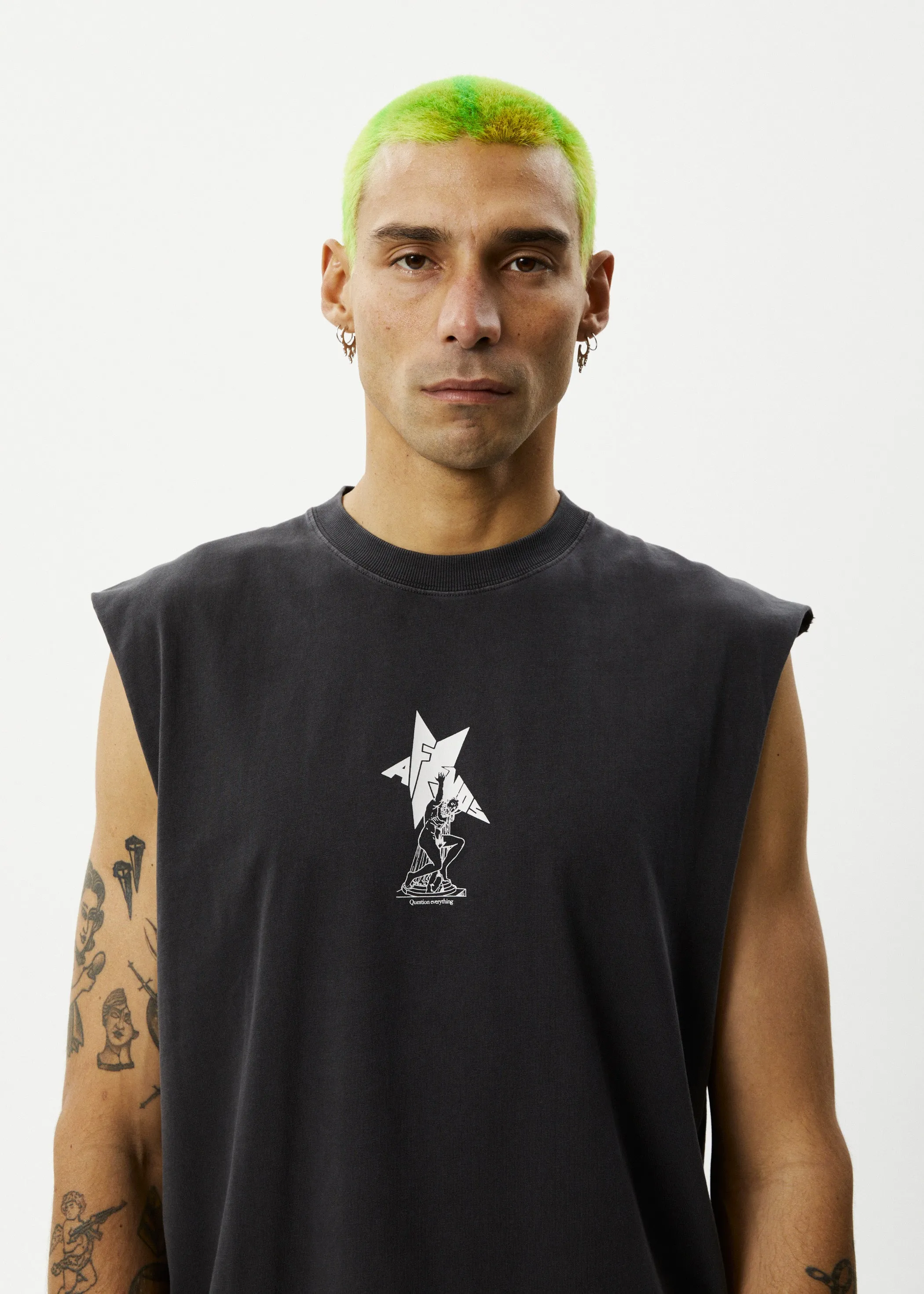 AFENDS Mens Statue - Sleeveless Tee - Stone Black