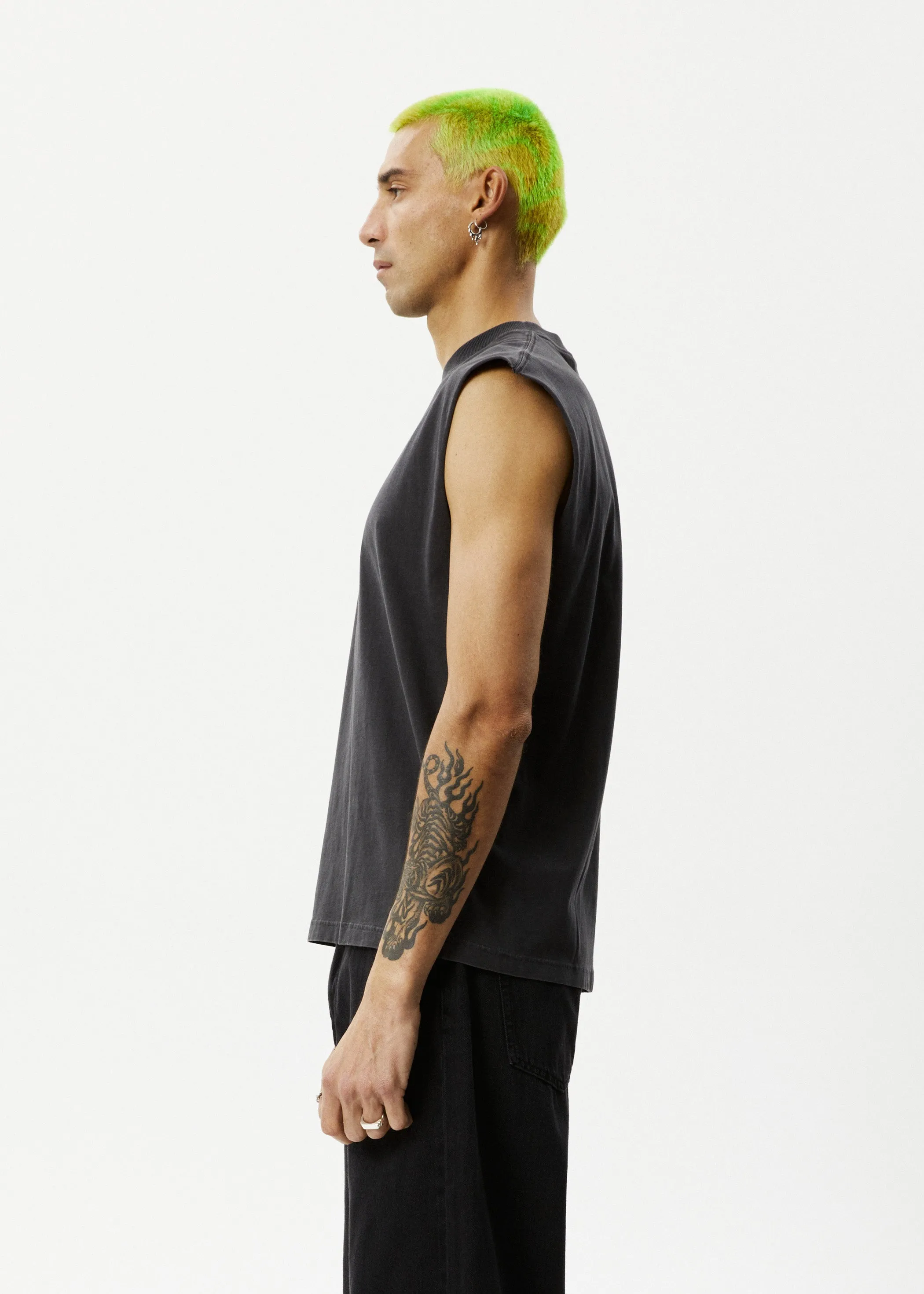 AFENDS Mens Statue - Sleeveless Tee - Stone Black