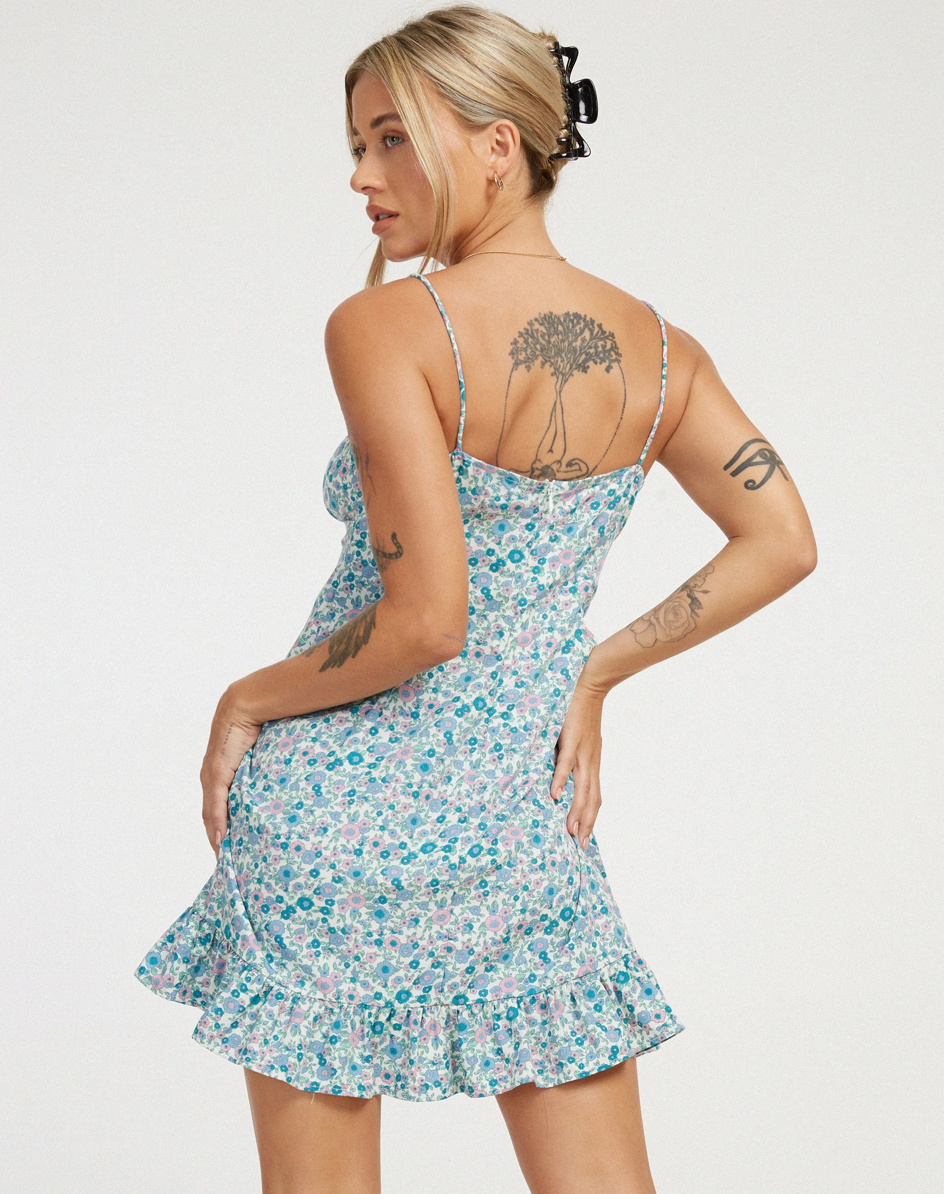 Alaca Mini Dress in Flower Power Blue