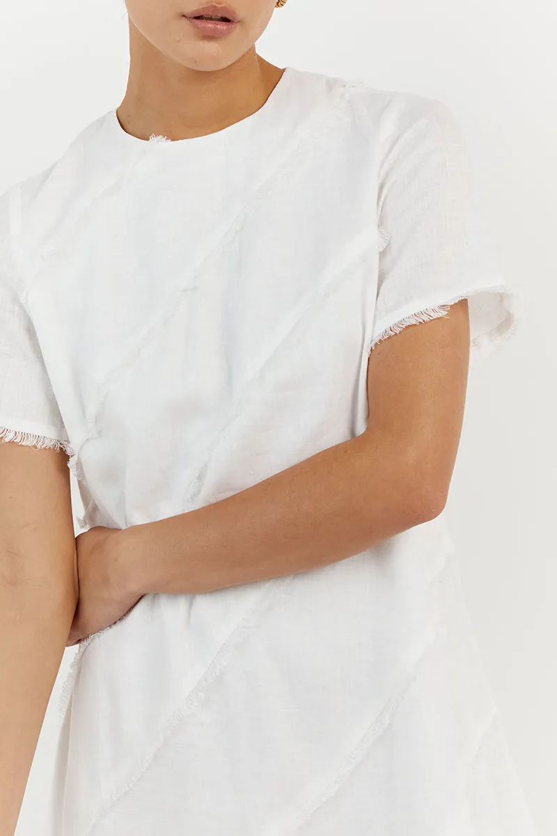 ALEXA WHITE LINEN SLEEVED DRESS