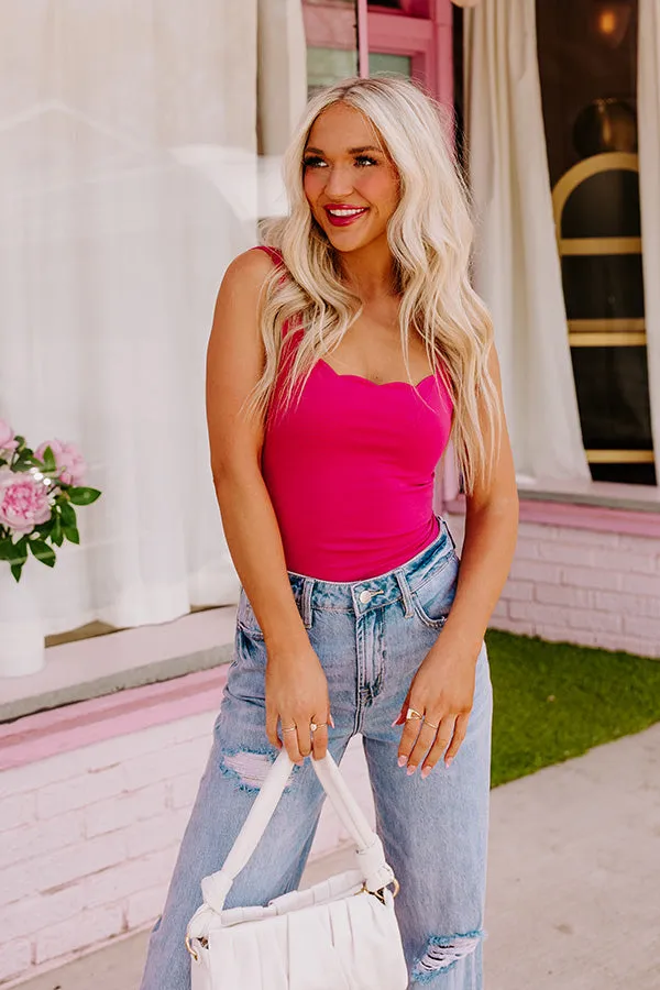 All In Stride Scalloped Bodysuit In Hot Pink