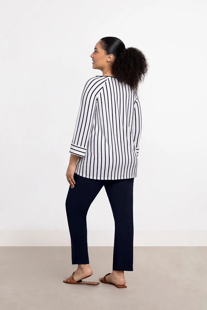 Angle Seam Raglan Top | Navy Stripe