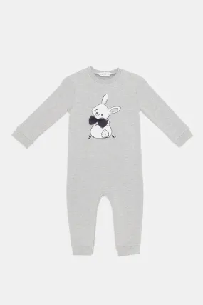 Babies Grey Embellished Bunny with Bow Romper