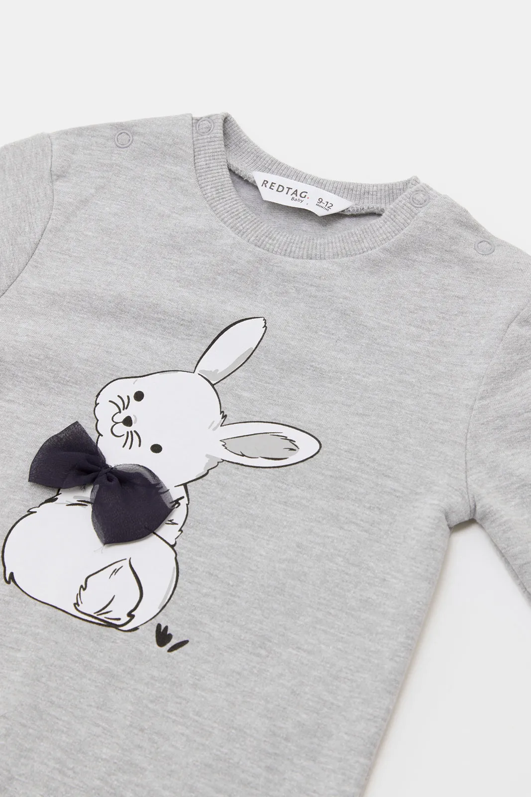 Babies Grey Embellished Bunny with Bow Romper