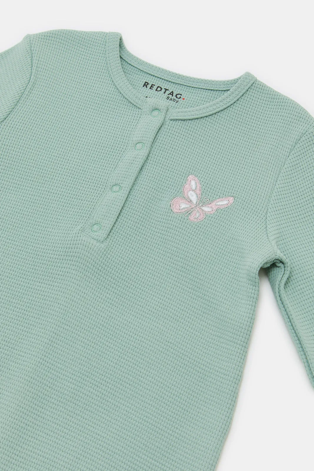 Babies Mint Embroidery Henley Romper