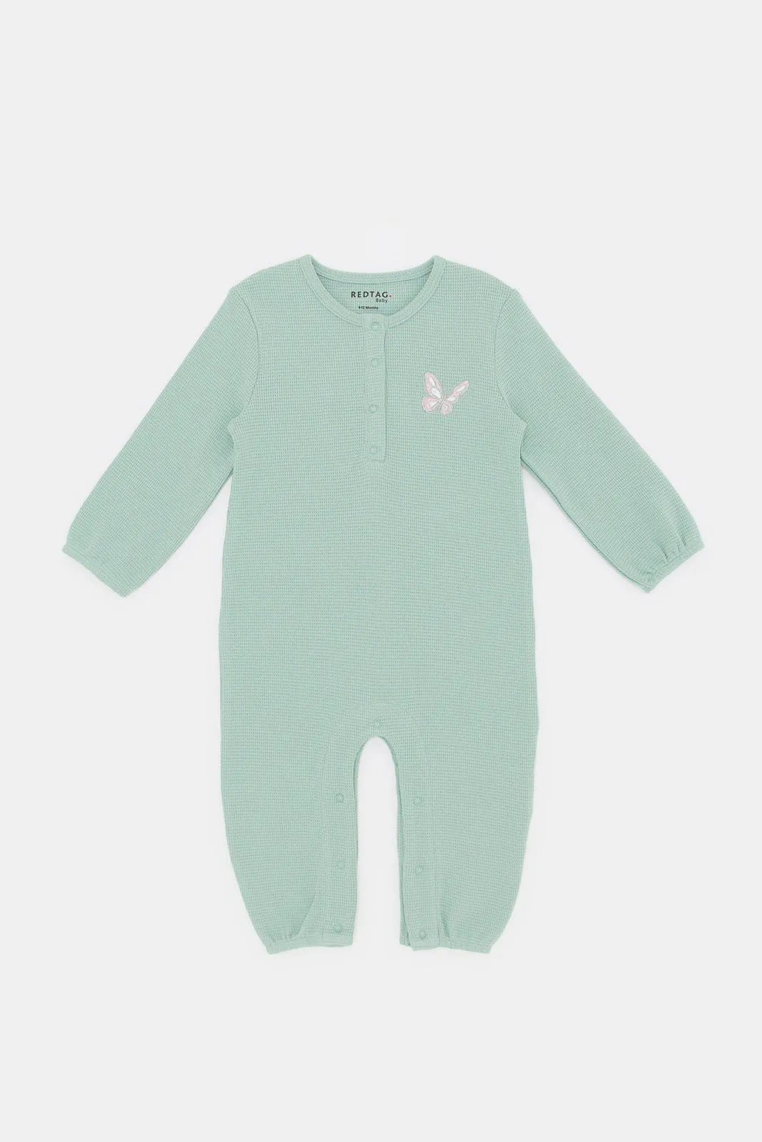 Babies Mint Embroidery Henley Romper