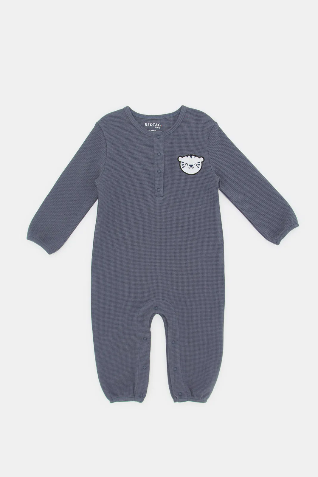 Babies Navy Embroidery Henley Romper