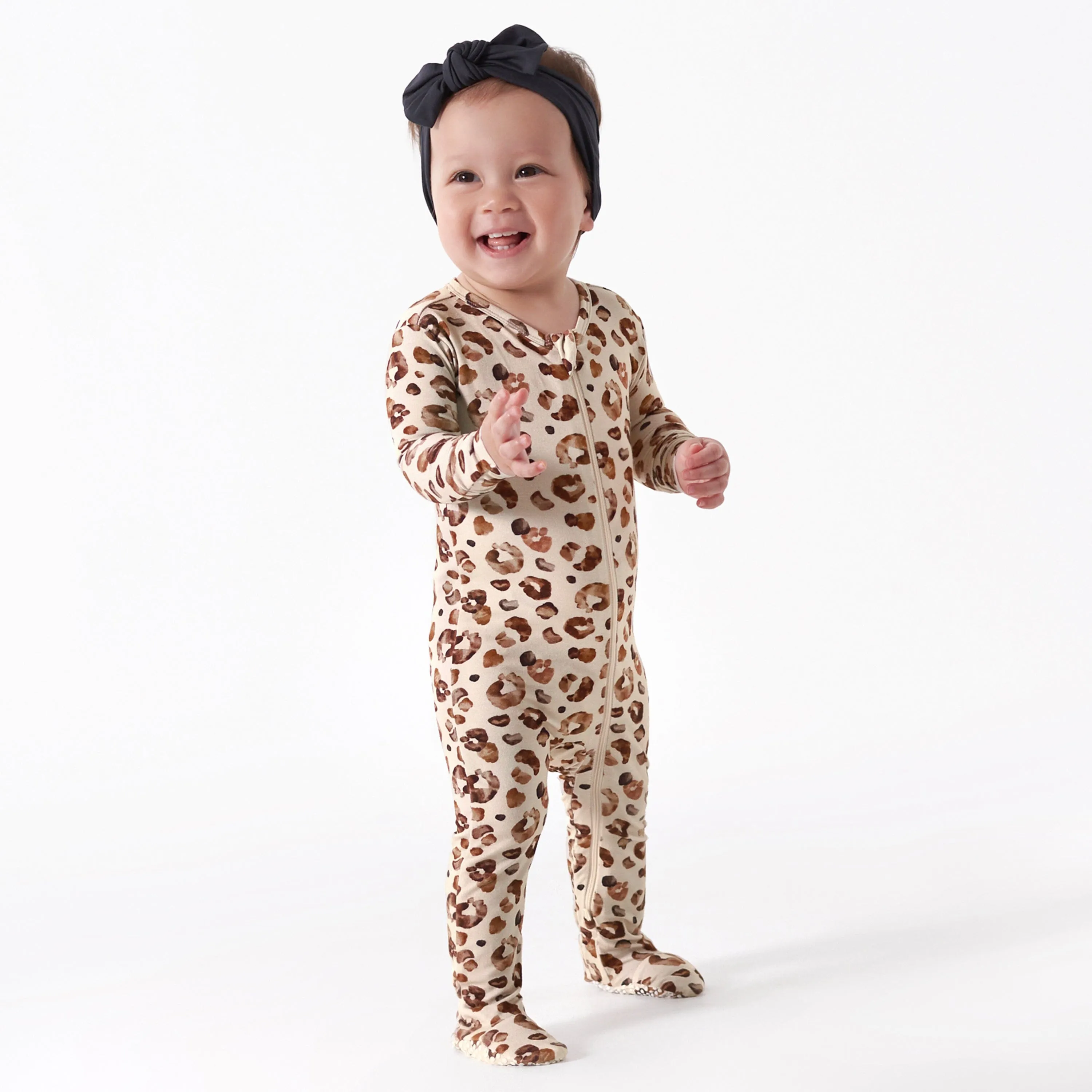 Baby & Toddler Spotted Leopard Buttery Soft Viscose Made from Eucalyptus Snug Fit Footed Pajamas