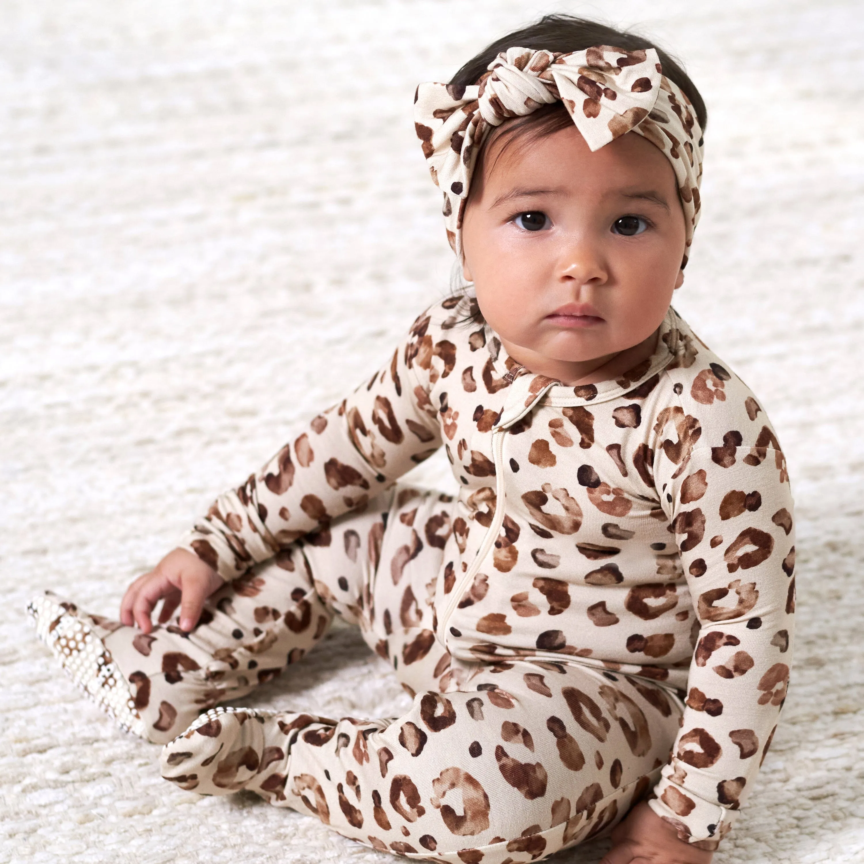 Baby & Toddler Spotted Leopard Buttery Soft Viscose Made from Eucalyptus Snug Fit Footed Pajamas