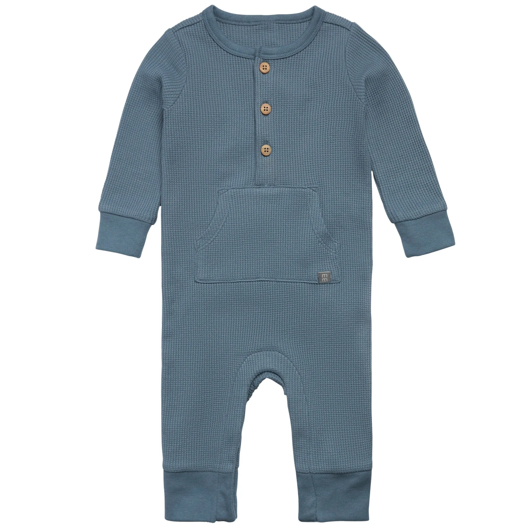 Baby Boys Medium Blue Kangaroo Pocket Waffle Romper