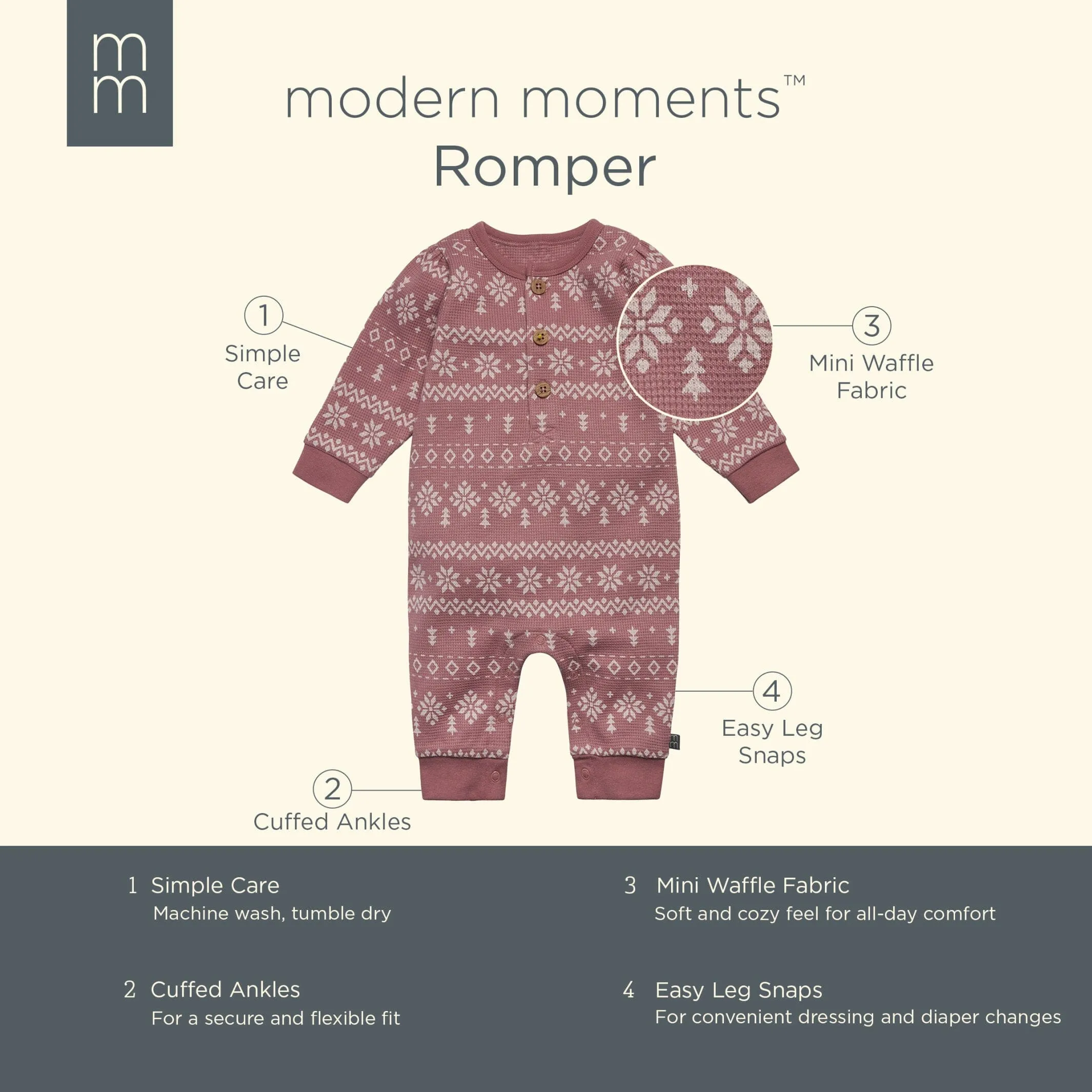 Baby Girls Rose Fair Isle Waffle Romper