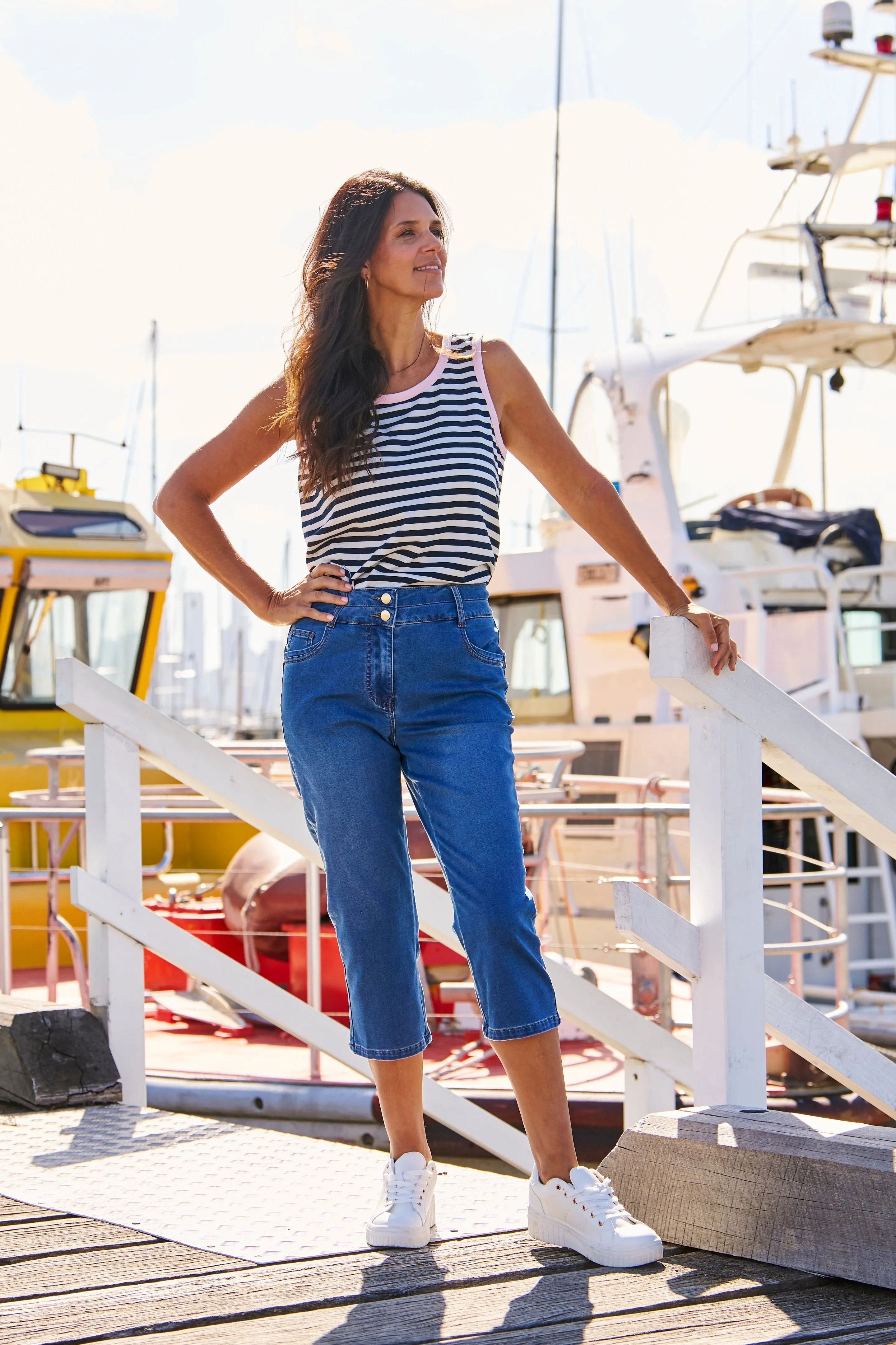 Betty Basics Keira Tank Navy Stripe