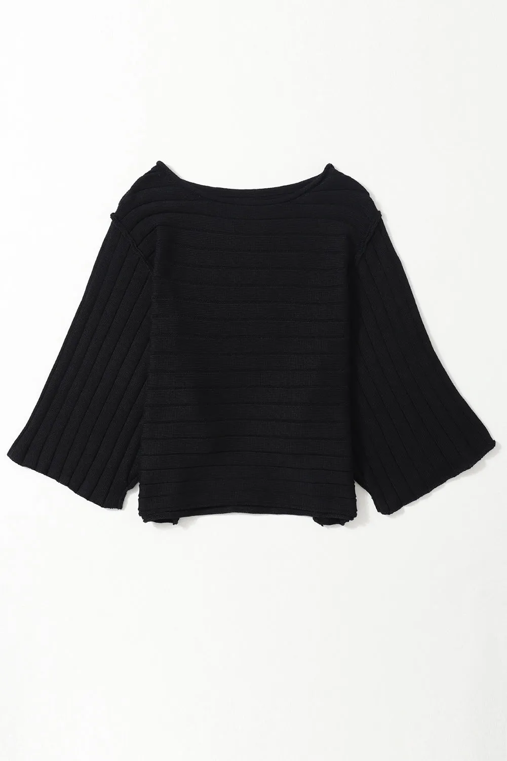 Black Exposed Seam Ribbed Knit Dolman Top