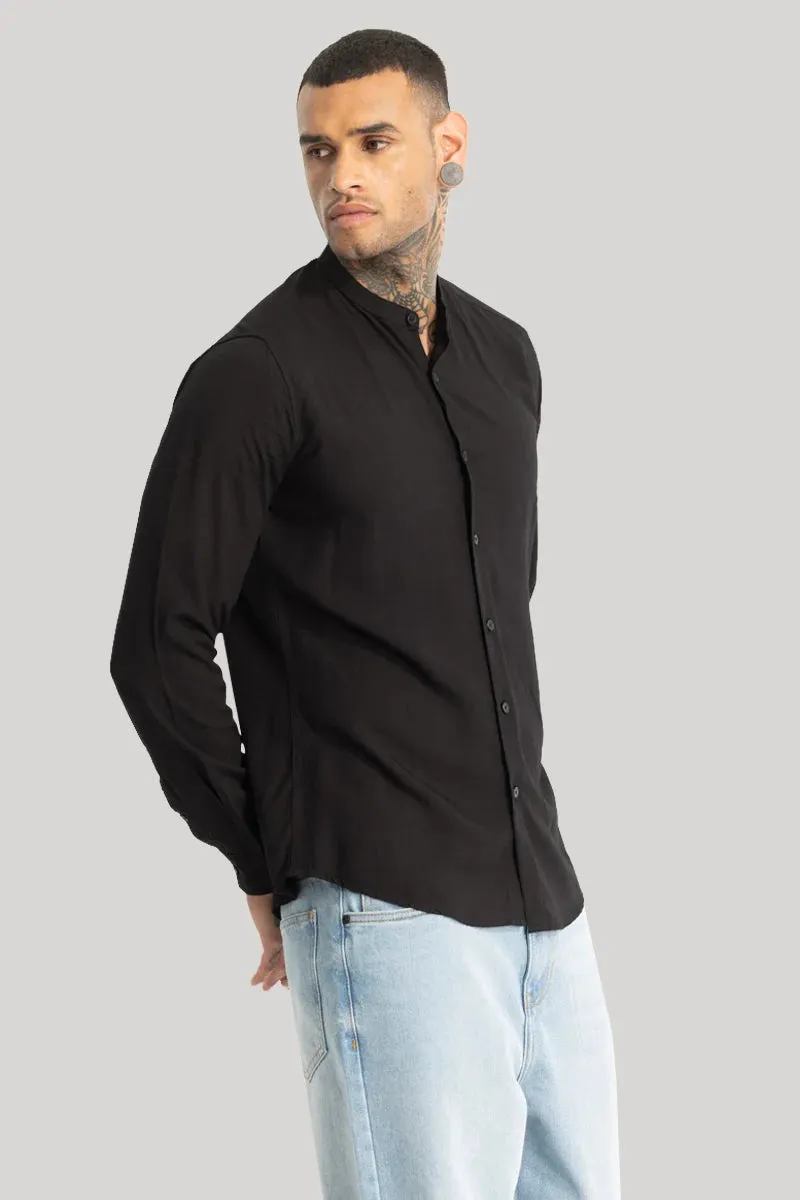 Black Mandarin Collar Shirt