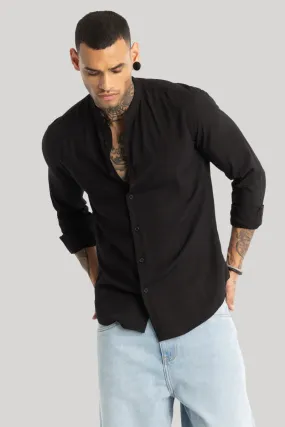 Black Mandarin Collar Shirt