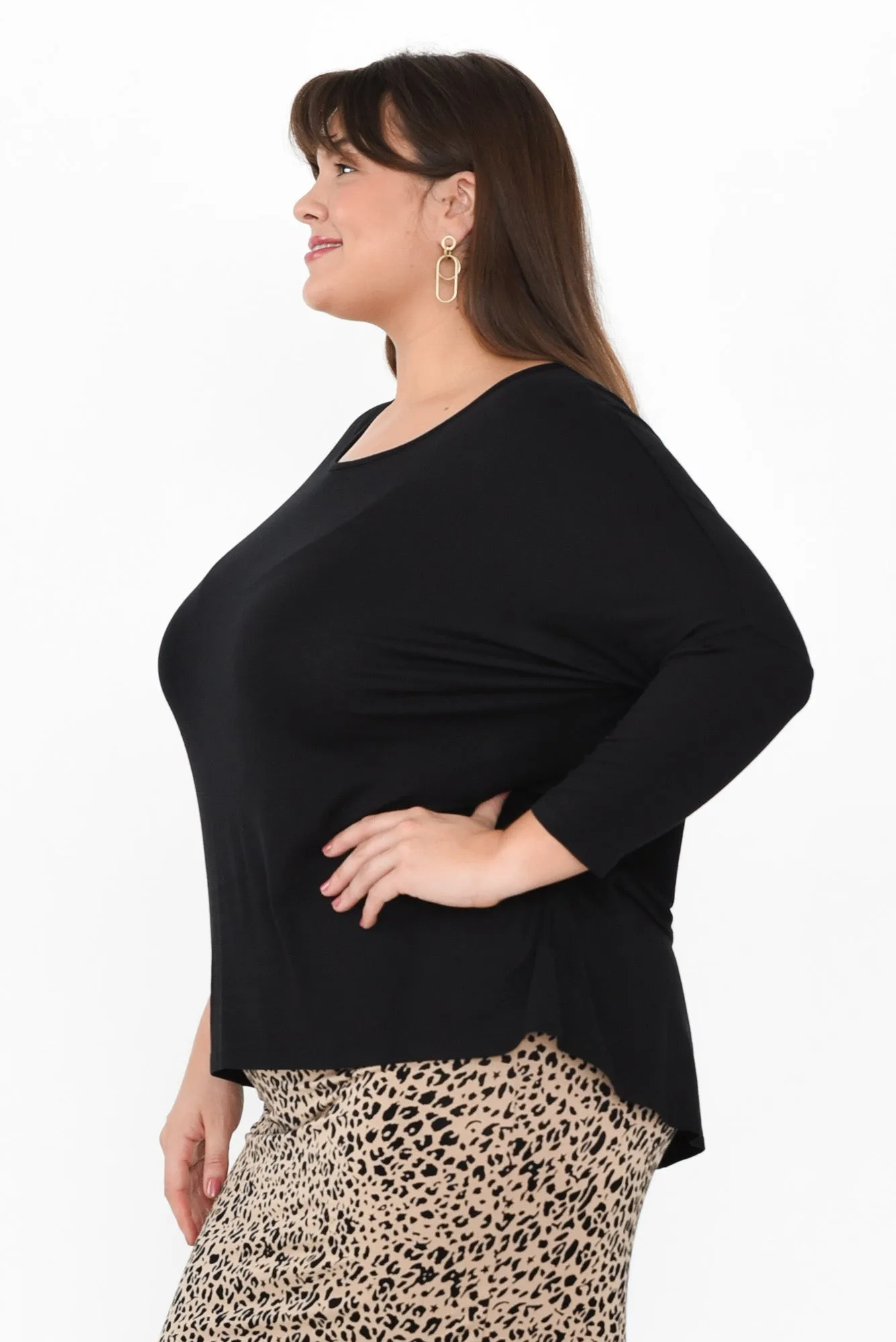 Black Milan 3/4 Sleeve Top