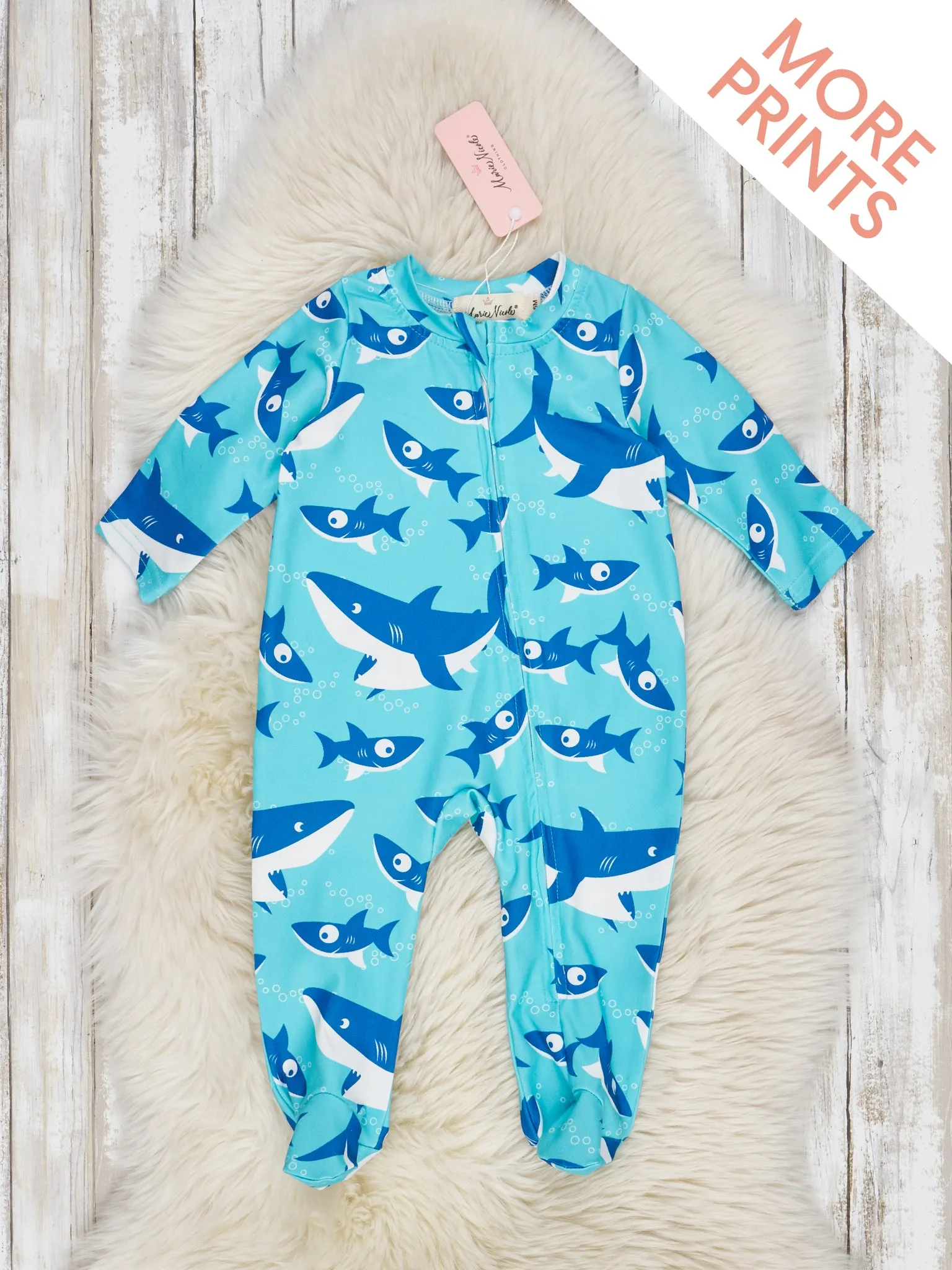 Blue Allover Print Footed Sleeper Pajamas