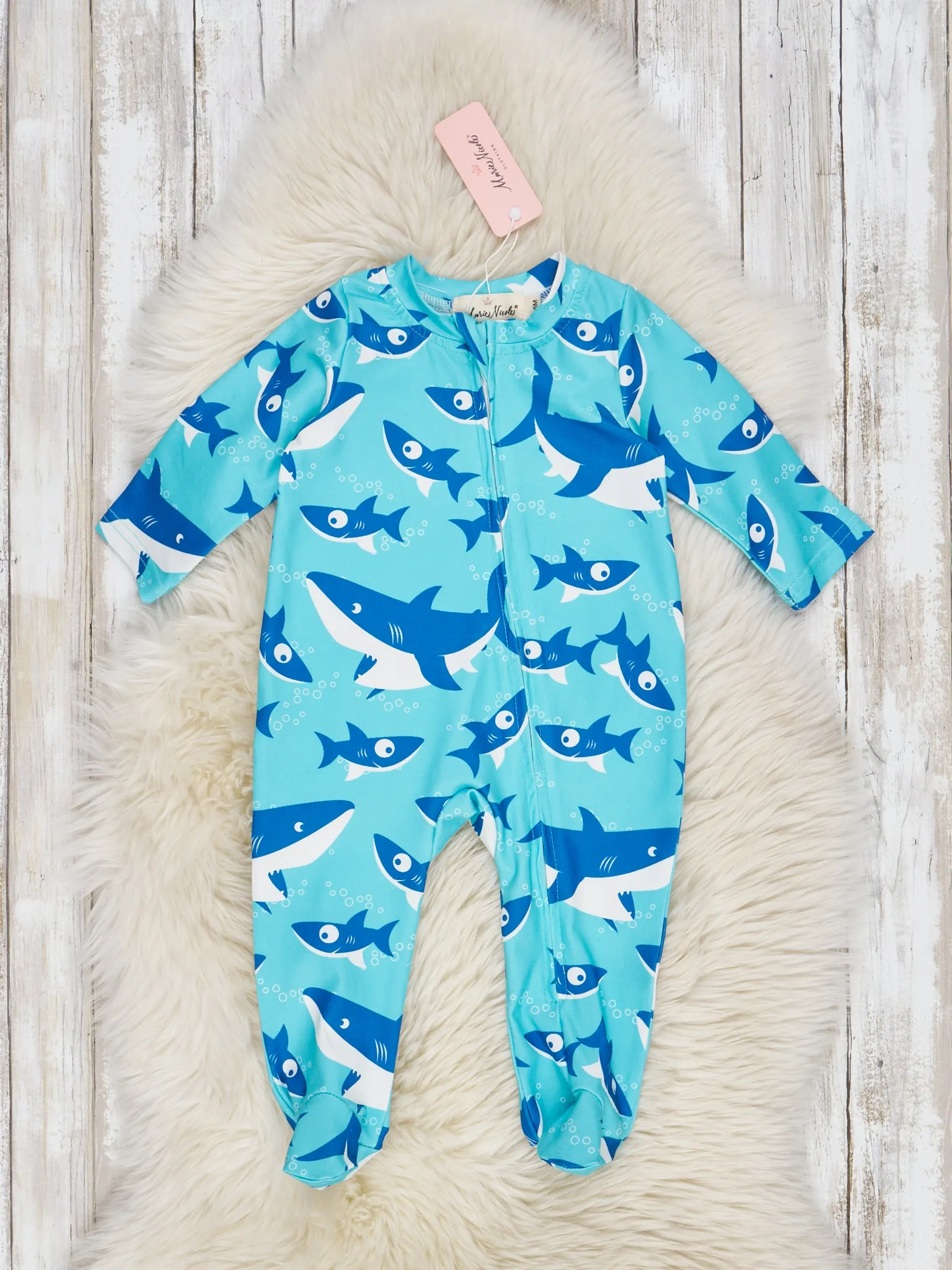 Blue Allover Print Footed Sleeper Pajamas