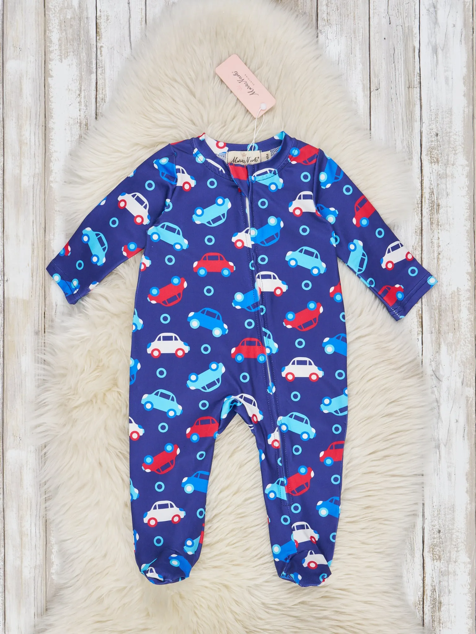 Blue Allover Print Footed Sleeper Pajamas