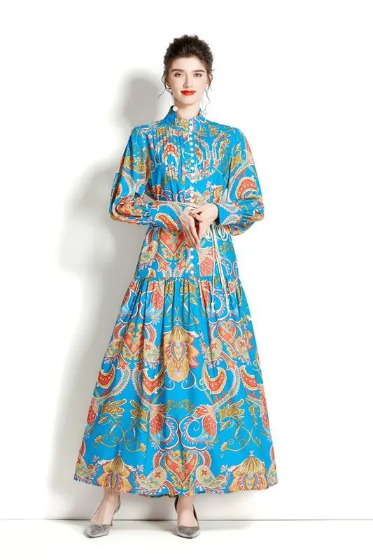 Blue Multi Long Maxi Vintage Dress