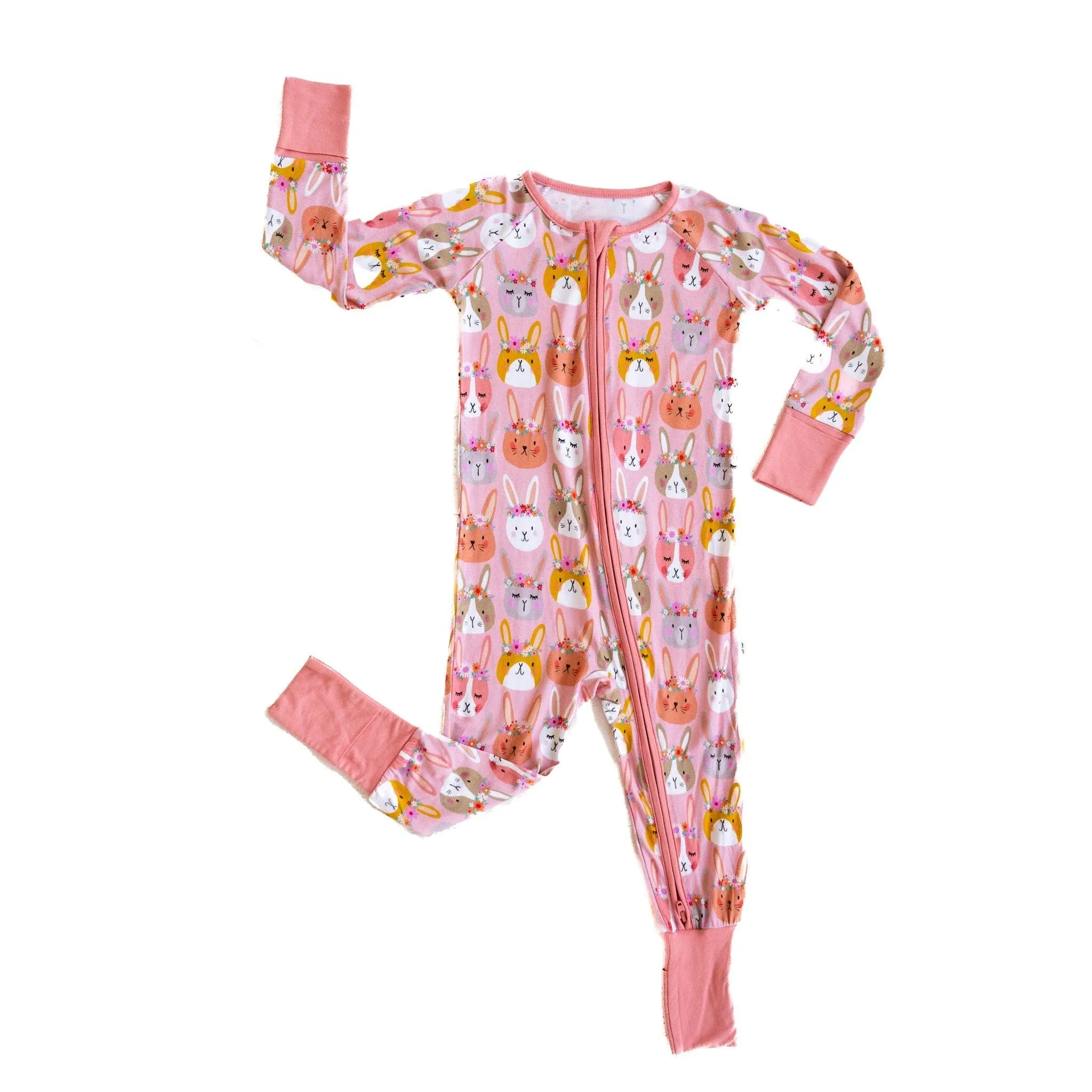 boho bunnies bamboo viscose convertible romper/sleeper in pink