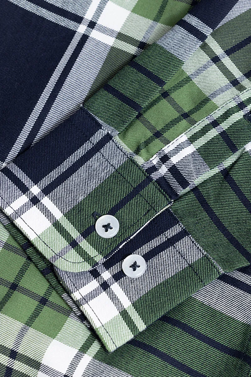 Bold Block Line Navy Green Checks Shirt