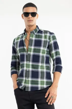 Bold Block Line Navy Green Checks Shirt