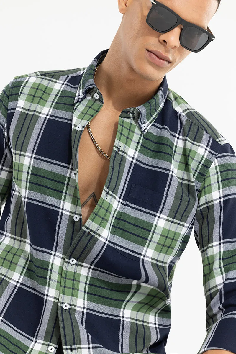 Bold Block Line Navy Green Checks Shirt