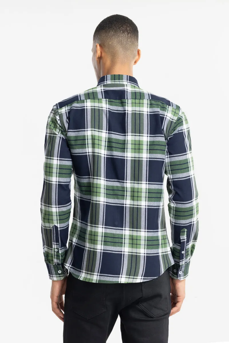 Bold Block Line Navy Green Checks Shirt