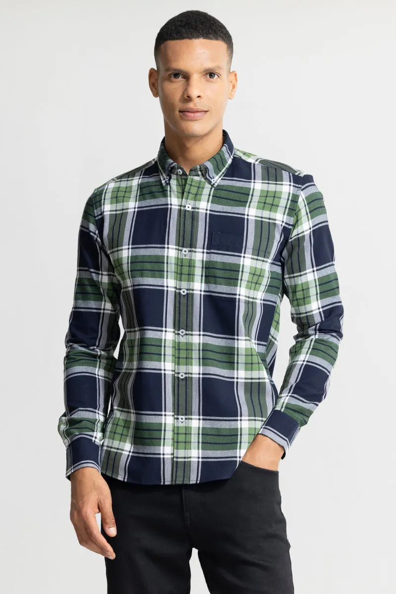 Bold Block Line Navy Green Checks Shirt